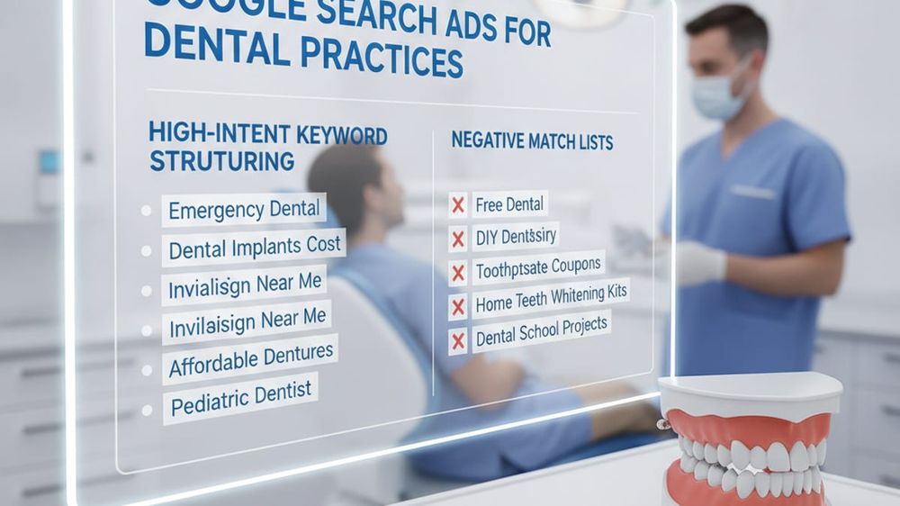 Google Search Ads for Dental Practices: High-Intent Keyword Structuring & Negative Match Lists (ES)